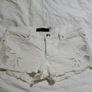 Juicy Couture White Embroidered Jean Shorts